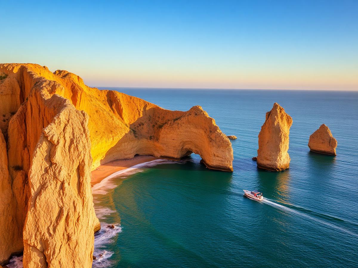 Golden cliffs and turquoise sea near Lagos in the western Algarve